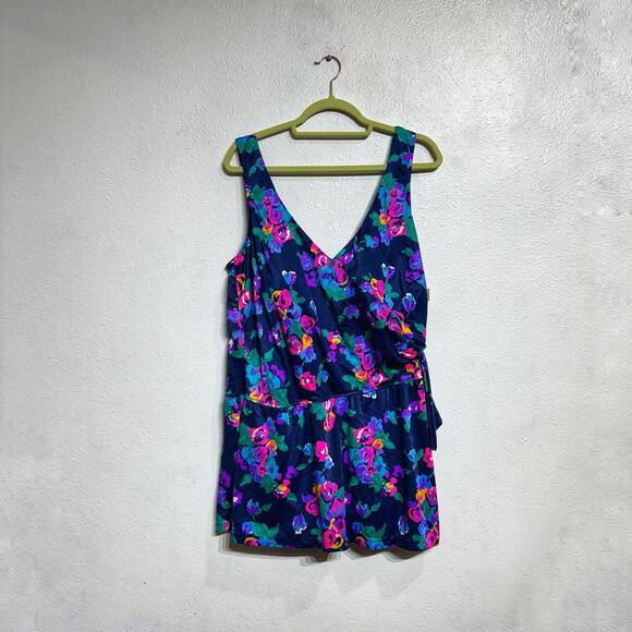 Maxine of Hollywood Navy Floral Vintage Swim Suit Sz 26W NWT - Picture 1 of 10